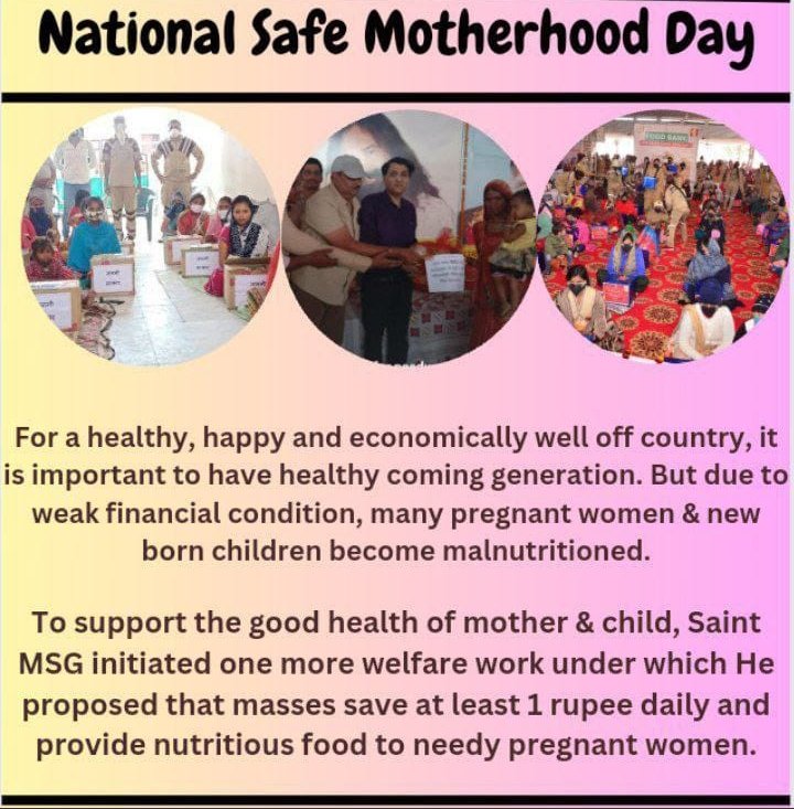 AmanpreetInsan's tweet photo. To help poor pregnant women Respect Motherhood campaign has been started in which Dera Sacha Sauda followers provide healthy and nutritious food and medical treatment to extremely poor pregnant women with the inspiration by Saint Gurmeet Ram Rahim Ji #NationalSafeMotherhoodDay https://t.co/zdYLrl7MTj