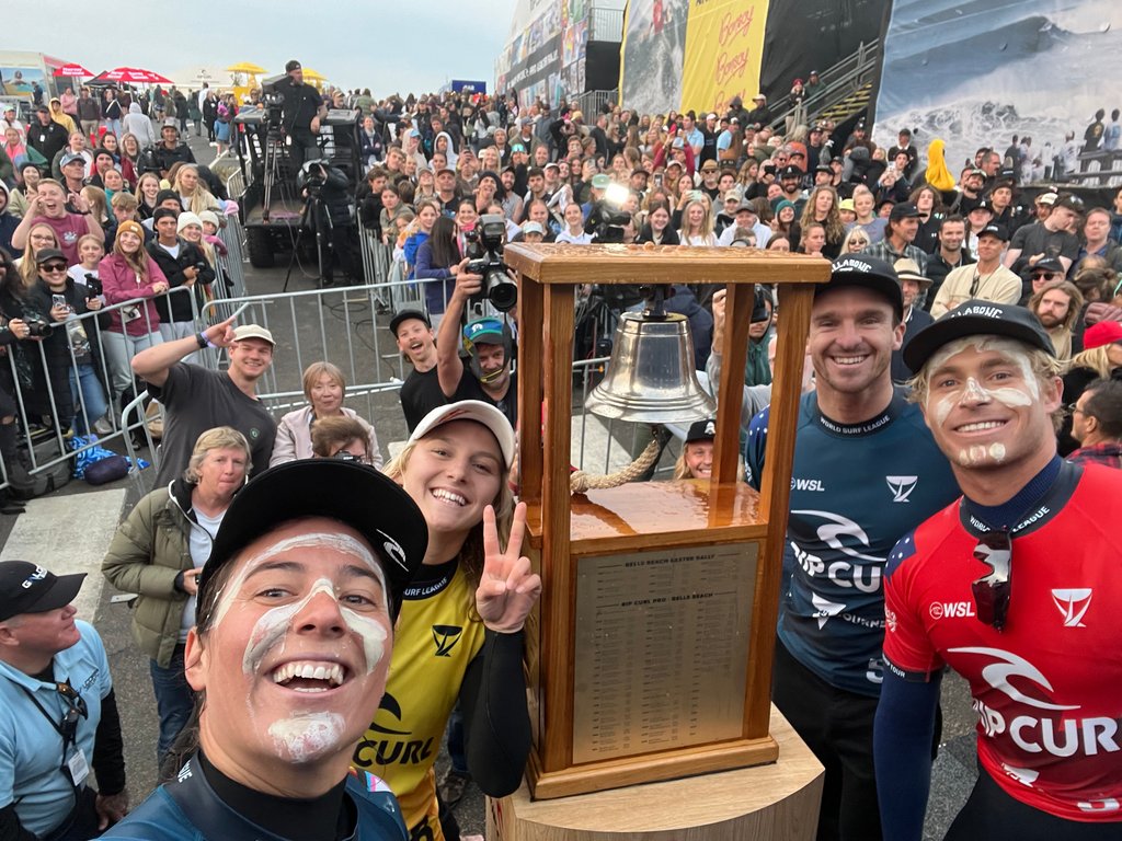 Introducing your 2023 #RipCurlPro Bells Beach Finalists: Tyler Wright, Ethan Ewing, Molly Picklum & Ryan Callinan! 🔔

—

#RipCurl #BellsBeach #RipCurlProBellsBeach #Selfie #Champions #WSL