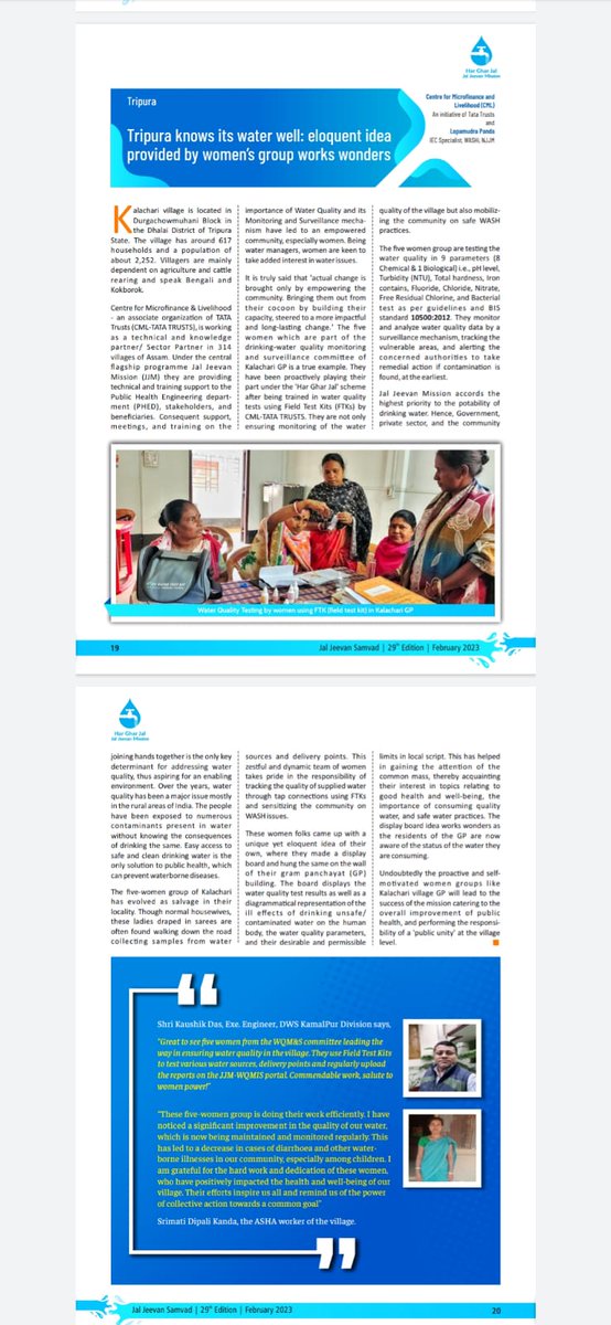 SECPartner_JJM's tweet photo. The WQM&amp;S group's pioneering approach, as highlighted by @JJMSamvad, is revolutionizing water management. With regular testing and display boards showcasing the results, the commitment of Kalachari GP to clean water is commendable! 💧🎉📰 #JalJeevanMission
https://t.co/xuRbGdLNUn https://t.co/xoFnGlK9si