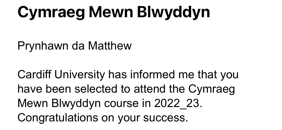 Mae heddiw flwyddyn ers derbyn yr e-bost hwn. Bydda i’n ddiolchgar am byth am y profiad, a’r ffrindiau!

<a href="/davieslw_lowri/">Lowri Davies</a>
@annsam2
@meleridavies
<a href="/ann_elsbeth/">Ann Elsbeth Davies</a>
@stiwtor
@h_tiwtor

<a href="/aimiescott/">aimie.george</a>
<a href="/louliz13/">louliz13</a>
<a href="/bayley_bethan/">Beth Bayley</a>
<a href="/peds1981/">Mark Pedler</a>
<a href="/HannahS47906988/">Hannah Stephens</a>
<a href="/lisa76davies/">lisa davies</a>
<a href="/becsows/">Rebecca Owen</a>
@emilyjayneev