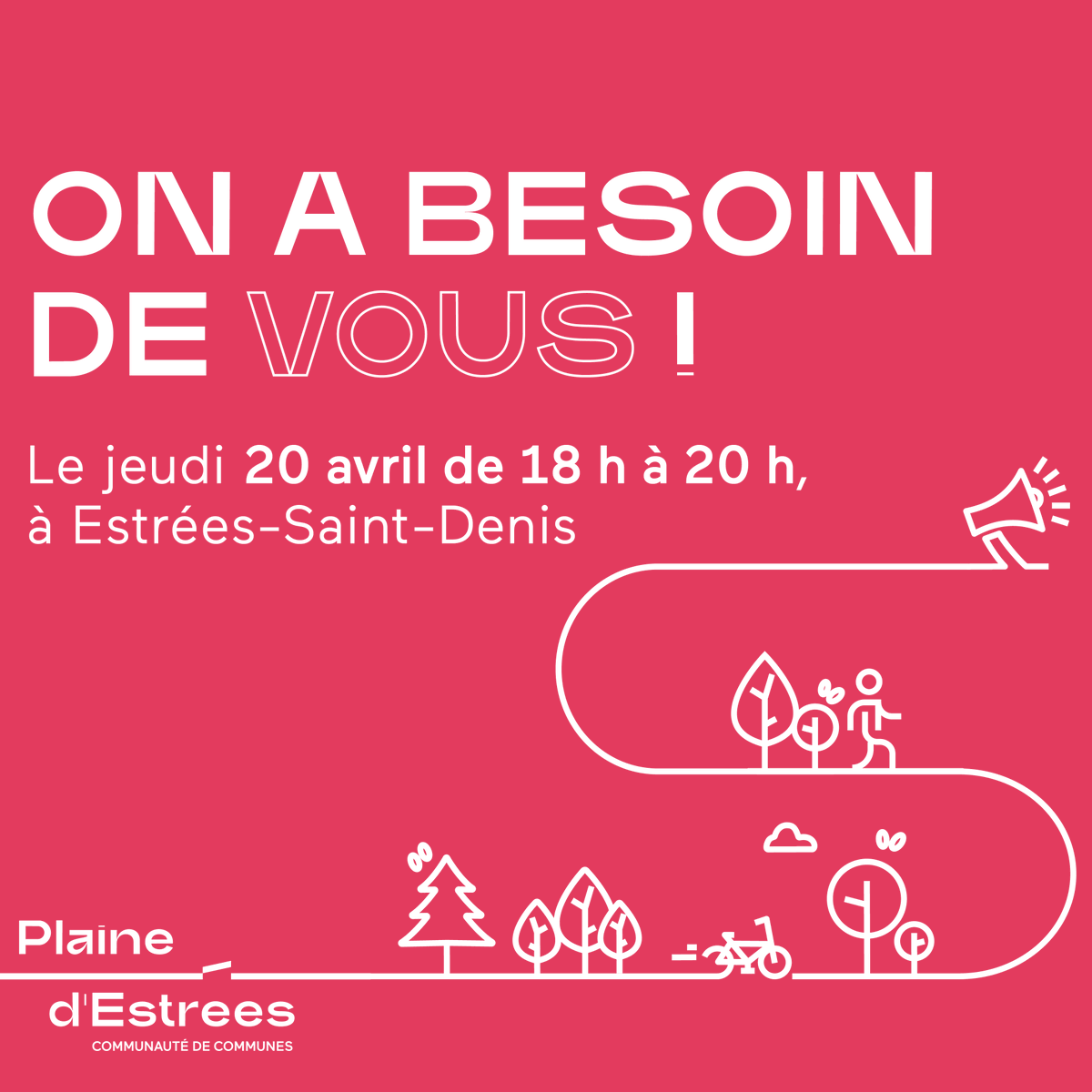 CCPlaineEstrees's tweet photo. 📢Votre Plaine d’Estrées aimerait connaître votre avis sur sa communication !
📅 Jeudi 20 avril de 18 h à 20 h
📍 Estrées-Saint-Denis.
Pour vous inscrire, envoyez-nous un mail à nepasrepondre@cc-pe.fr. https://t.co/4XMGgEmYFO