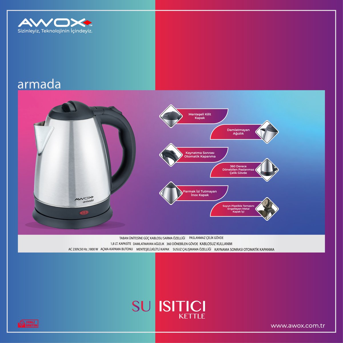 AwoxTr's tweet photo. Awox Armada Çelik Kettle.

#canholding #awox #tectoneteknoloji #kettle #küçükevler #homeappliances #houseappliances #suısıtıcı #armada #yerliüretim #yerlivemilli #asmr #cooking https://t.co/kaGlCNL146
