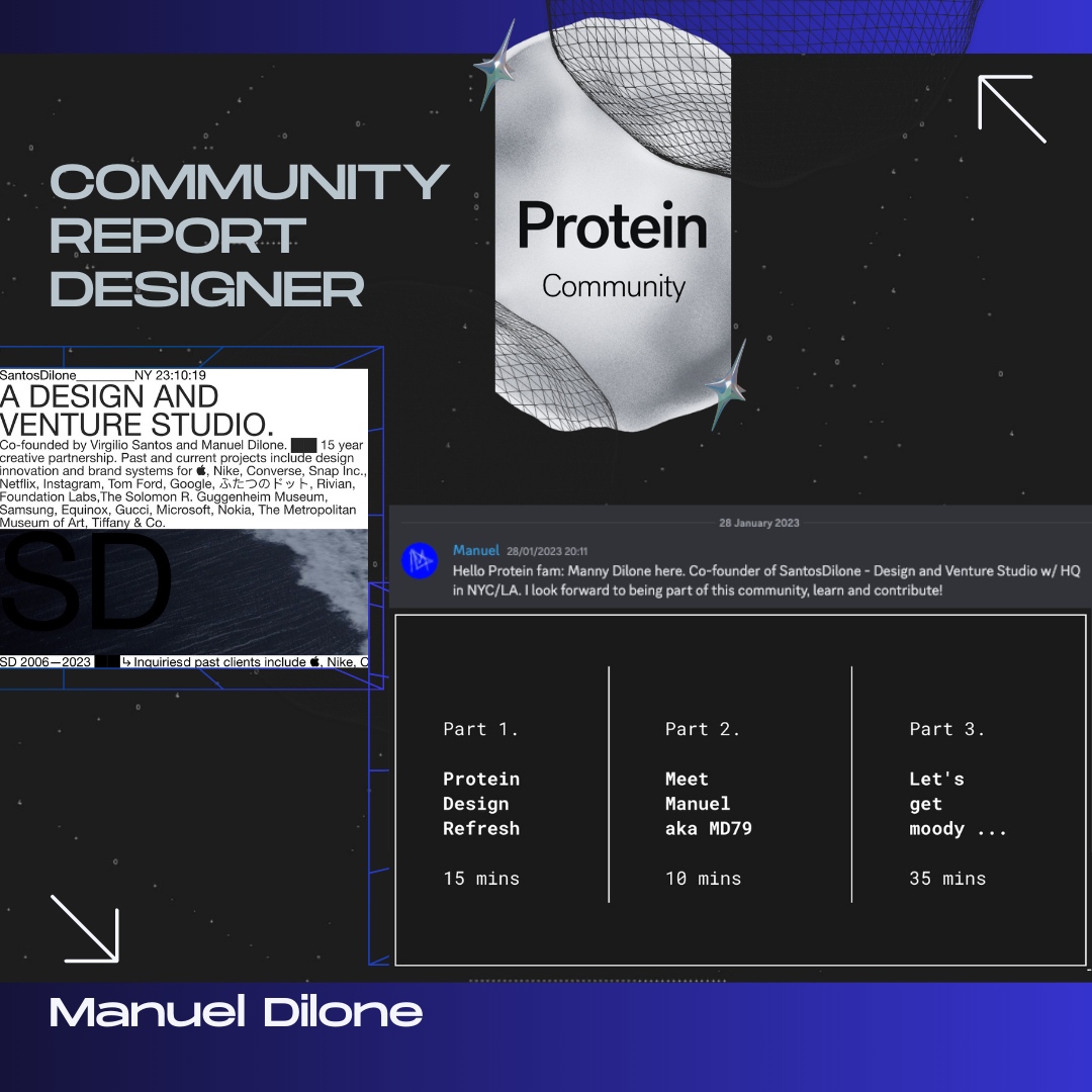 protein's tweet photo. ✨REPORT DESIGN SPOTLIGHT✨

Get to know: MD79 aka @MDilone of SantosDilone 🌀

“From a process POV, I’ve been inspired by the energy of many contributors and the many minds working tirelessly to pull this off.” 💚🌱 

#countdown2launch https://t.co/dMyEmEbvfK