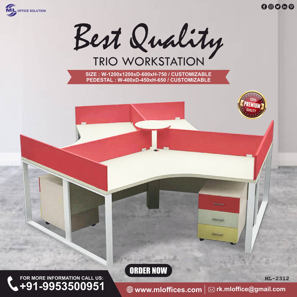 rkmloffice's tweet photo. ML-2312 Best Quality Trio Workstation

Buy: https://t.co/nA9dgi09s2

Contact Us:👇
📞 Contact Number: 9953500951 (Call / WhatsApp)
💌 Mail: rk.mloffice@gmail.com

#mlofficesolution #officefurniture #officeworkstation #bestquality #woodenworkstation #woodenfurniture #ml2312 https://t.co/GEqk3KXkhq
