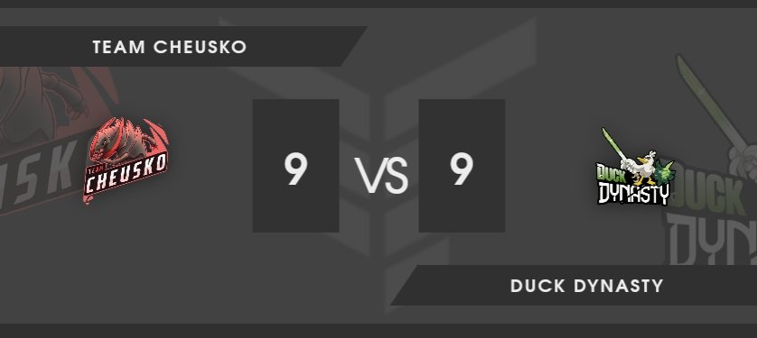 Finalmente, cerramos esta cuarta ronda contra <a href="/TeamCheusko/">Team Cheusko</a> con un empate 9-9 🫡
Debido a problemas de coordinación, no se pudieron jugar las últimas tres partidas para desempatar, pero eso no quita que ha sido un enfrentamiento muy duro al igual que disfrutable 🔝