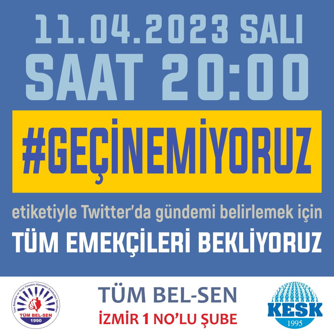 tumbelsenizmir1's tweet photo. İzmir BB ile Sendikamız arasında devam eden toplu sözleşme görüşmelerinde anlaşmaya varılamaması nedeniyle bu akşam #GEÇİNEMİYORUZ hastagiyle sosyal medyadayız.

Taleplerimizi görünür kılmak ve mücadelemizi güçlendirmek için hastag eylemine tüm dostlarımızın katılımı önemlidir. https://t.co/yWQGZUColl