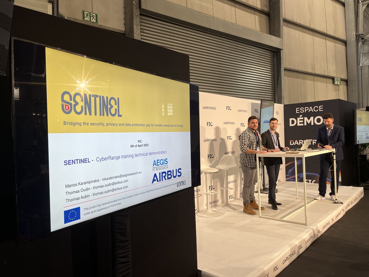 AegisITResearch's tweet photo. AEGIS at The International #Cybersecurity Forum – FIC 2023: A great time presenting SENTINEL platform in the booth of AIRBUS partner by AEGIS Software Engineer Manos Karampinakis.
@SentinelH2020 #FIC2023 #AEGIS https://t.co/pi1LdWGvnN