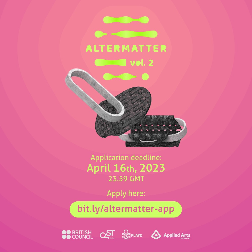 AppliedArtsScot's tweet photo. #AAS invite #makers #designers #craftspeople in ๐ด๓ ง๓ ข๓ ณ๓ ฃ๓ ด๓ ฟ to apply for #Altermatter vol. 2, a ๐ด๓ ง๓ ข๓ ณ๓ ฃ๓ ด๓ ฟ-๐ฎ๐ฉ #collaboration exploring approaches to #making focussing on using/adapting #DesignProcesses & #material experimentation via an online #residency
D/line 16/04/23
https://t.co/eg68WyHXhm https://t.co/VcevUf6X4M