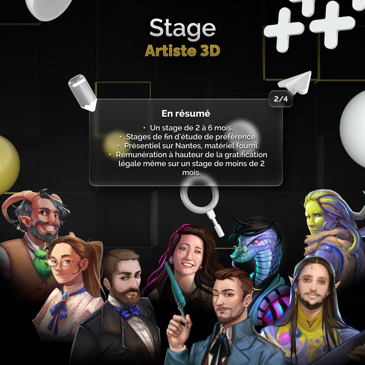 EodeStudio's tweet photo. Alerte stage ! 🚨
Nous proposons un stage en 3D sur Nantes en présentiel (rémunéré). 👩💻👨💻
Voici le lien pour avoir plus de détails 🔽
https://t.co/imlmS41lFC
#Stage #JeuVidéo #Nantes #AFJV https://t.co/0GKYMGtN97