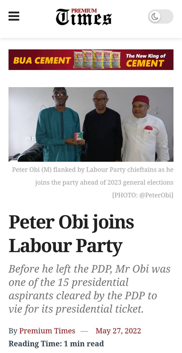 30th April 2022 he was cleared with certificate to run in PDP.

20th May 2022 he resign from PDP.

27th of May 2022 he join LP.

31st of May he won LP Presidential ticket.

He was never qualified to run under LP. They want disqualification? They'll surely get it. #Labourinvain