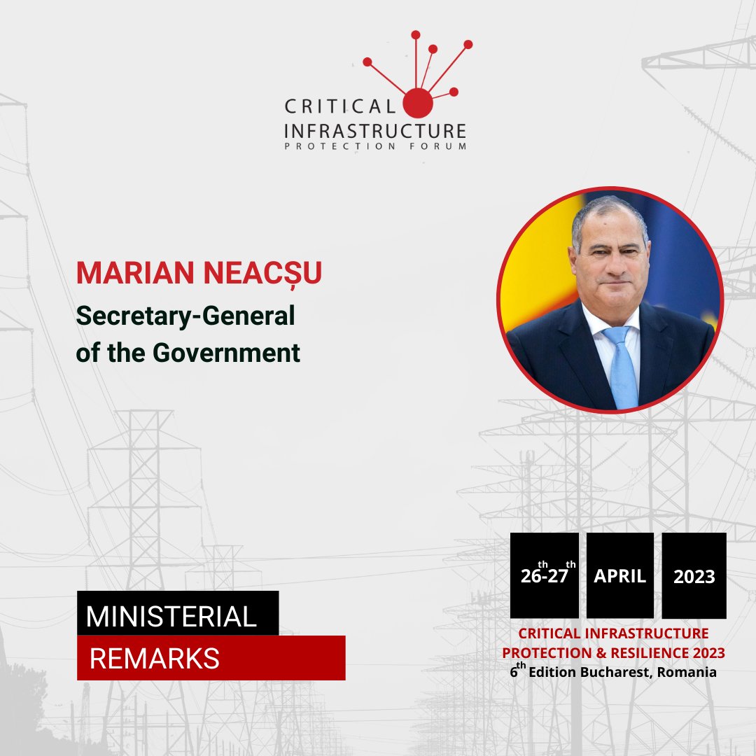 CipForum's tweet image. It is a privilege to announce Mr. Marian Neacșu, Secretary-General of the Government @guvernului , as a speaker during the international conference @CipForum 
Find more details about the conference here: cip-forum.ro  
#CIPForum #CIPForum6 #CriticalInfratructure