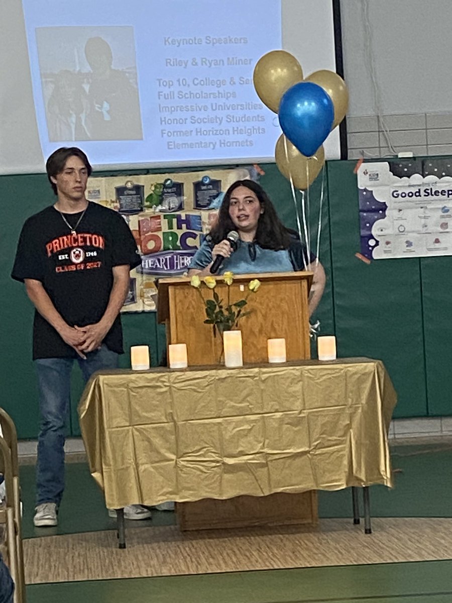 L_FUNdraising's tweet photo. Key Note Speakers at Horizon Heights Elementary School. Encouraging the members to reach for the stars - just like they both did! So proud of Riley and Ryan! Once a Hornet always a Hornet! #AztecIB #SISD #Aztec https://t.co/PdugZYrM5G