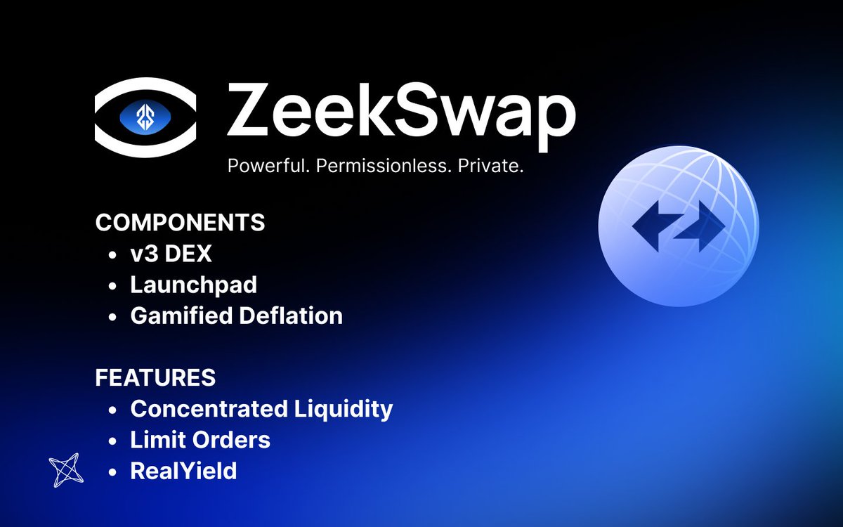 ZeekSwap's tweet photo. ZeekSwap: The first native zkSync on-chain limit order DEX, featuring an innovative concentrated liquidity AMM system that supports builders and generates real yield. #zkSync #zkSyncEra $ZEEK

Any interaction with this tweet... https://t.co/I1NC7AZvFN