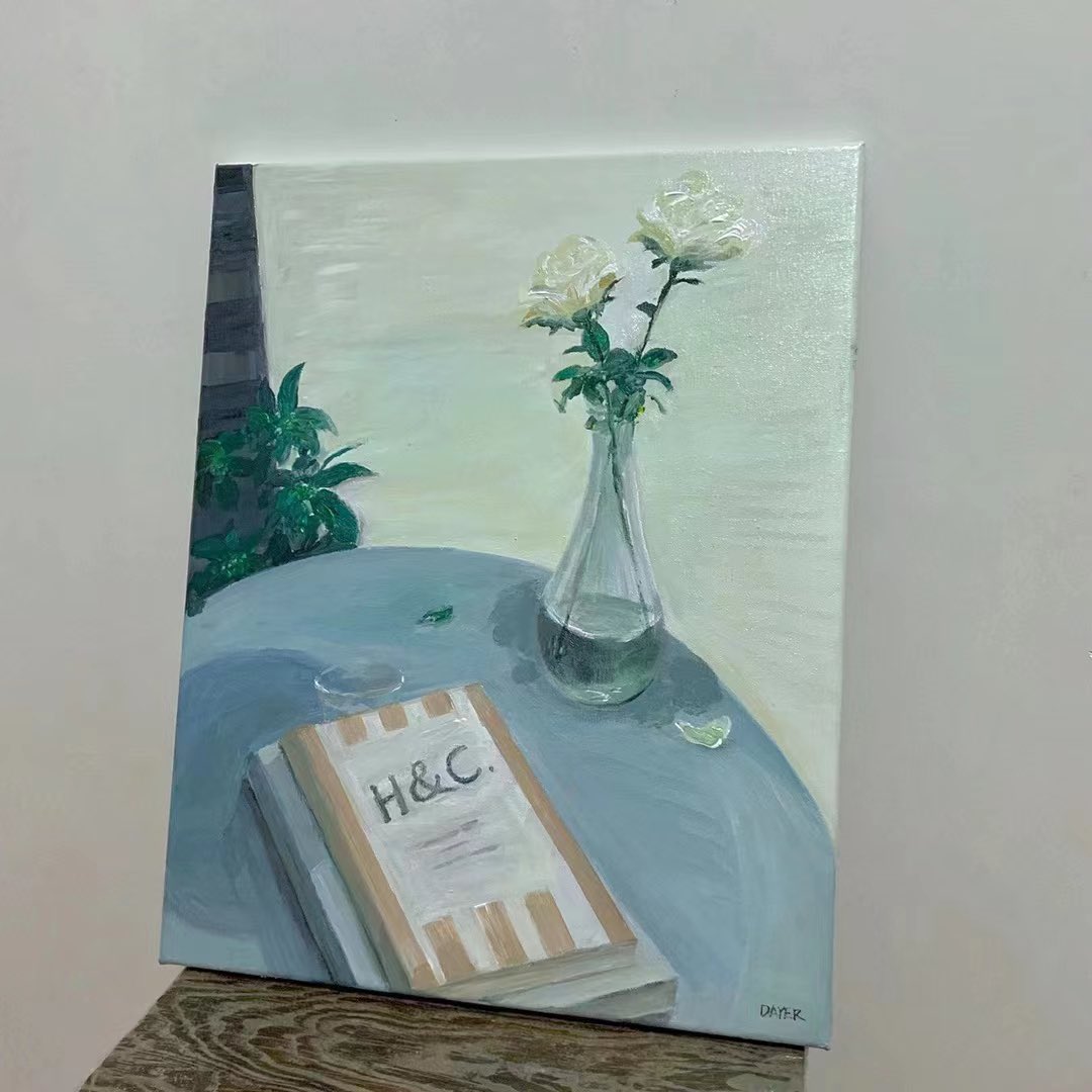dayer_chen's tweet photo. 最近画的丙烯画作品：
1、三毛和荷西在撒哈拉��家
2、秋天
3、别墅露台
4、H&amp;C
＃丙烯画 ＃油画 ＃原创 https://t.co/8QnGFH0hYe