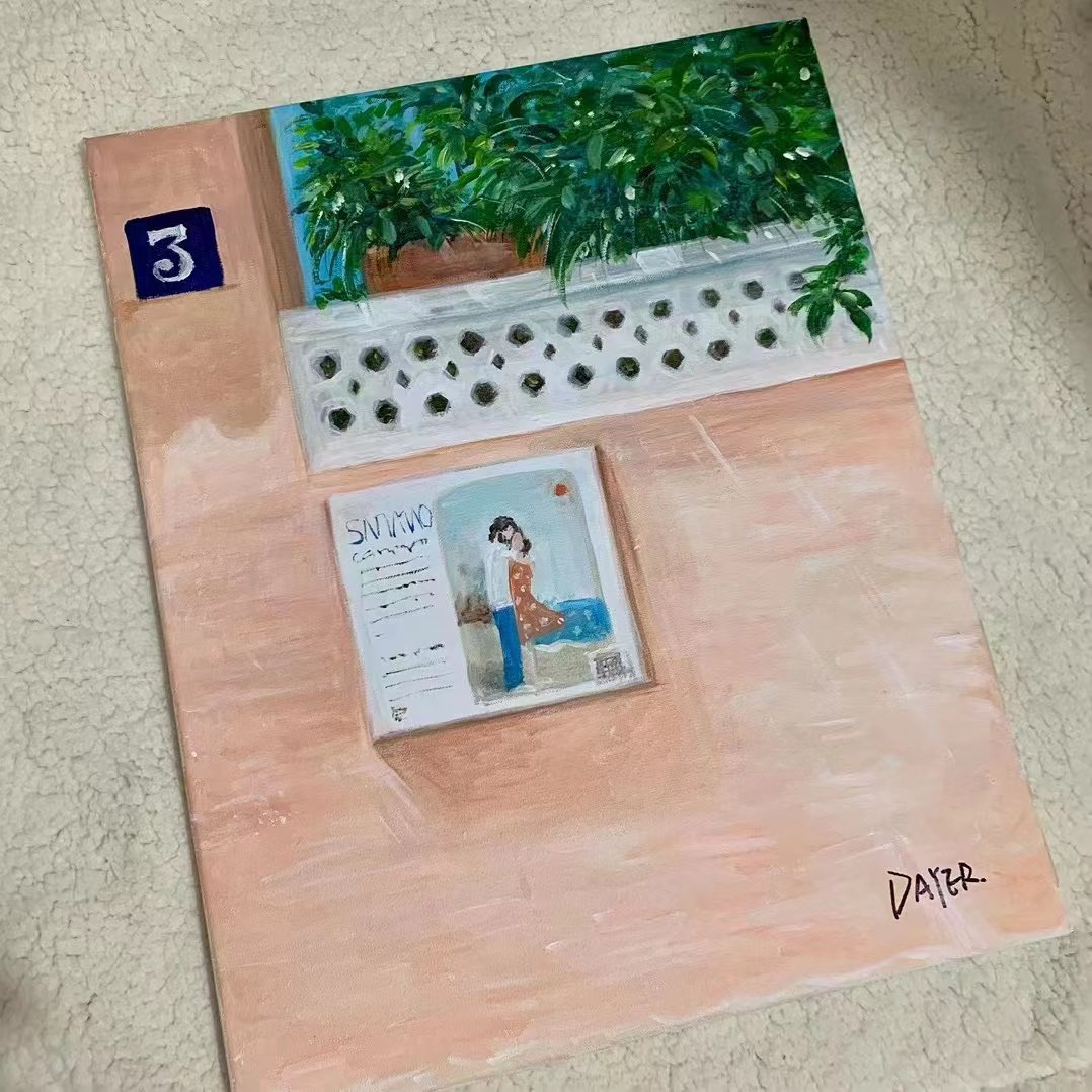 dayer_chen's tweet photo. 最近画的丙烯画作品：
1、三毛和荷西在撒哈拉��家
2、秋天
3、别墅露台
4、H&amp;C
＃丙烯画 ＃油画 ＃原创 https://t.co/8QnGFH0hYe