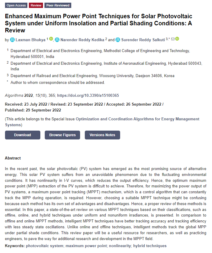 Algorithms_MDPI's tweet photo. #Daily_Share #highlycitedpaper

"Enhanced #MaximumPowerPoint Techniques for Solar Photovoltaic System under Uniform Insolation and Partial Shading Conditions: A Review"

#Views: 1081
#Citations: 5

https://t.co/0MyaL0hh4K #mdpialgorithms via @ComSciMath_Mdpi https://t.co/zOBhMoaajs