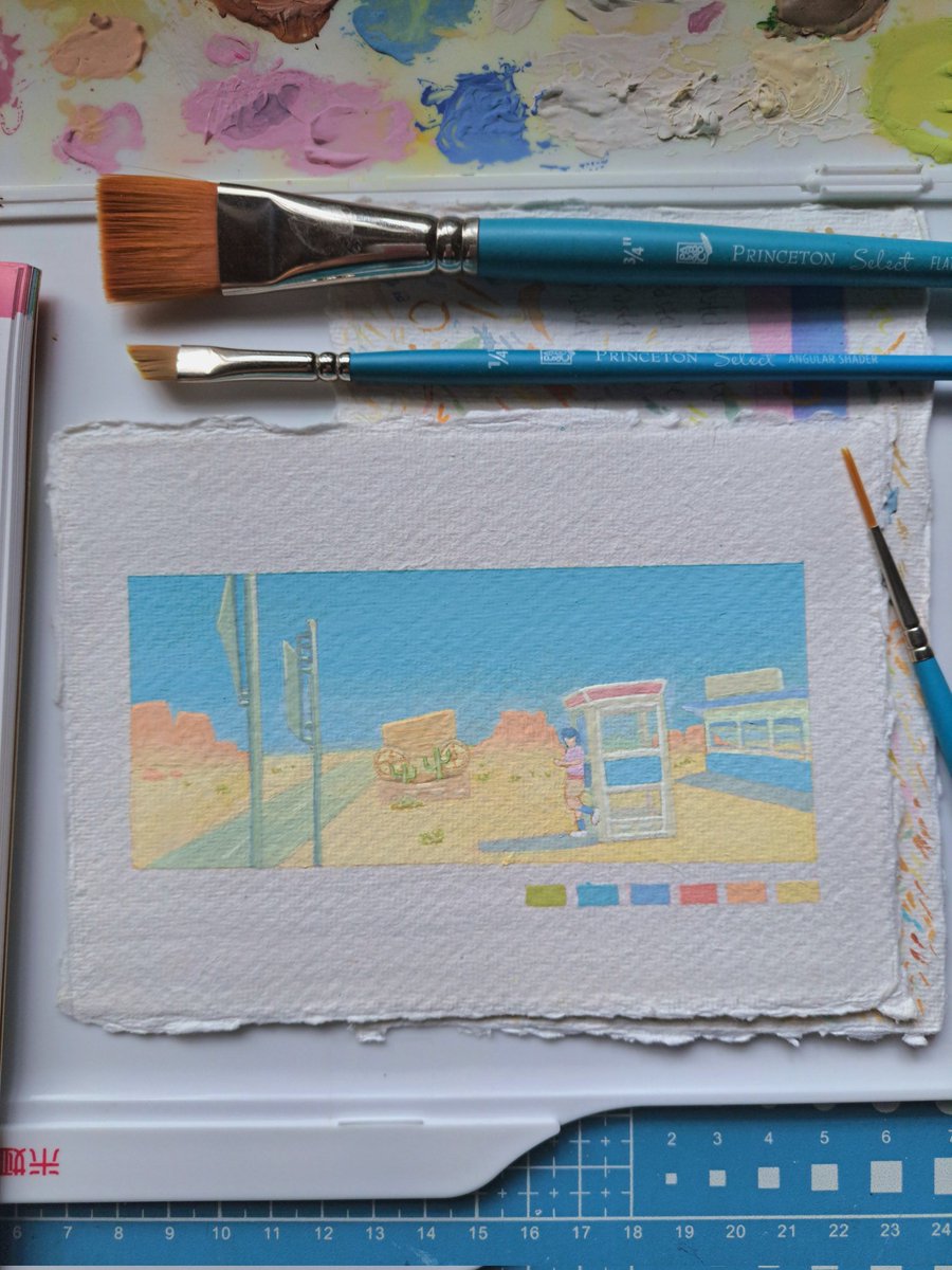 SodiumOmi's tweet photo. Can't help but paint a screencap study after watching the trailer for Wes Anderson's 'Asteroid City' ☄️ https://t.co/cJAehLuPrw