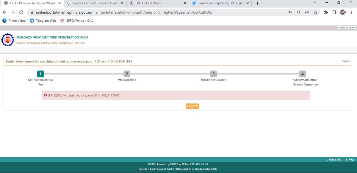 Saty_rocks's tweet photo. @EpfoHaldwani @socialepfo @PMOIndia @LabourMinistry 
Dear Sir/Ma'am, My father is trying from last one week for Registration request for exercising of Joint options under para 11(3) and 11(4) of EPS-1995. but unable to do that. see the image for reference. please resolve this. https://t.co/Jg9pn9Azup
