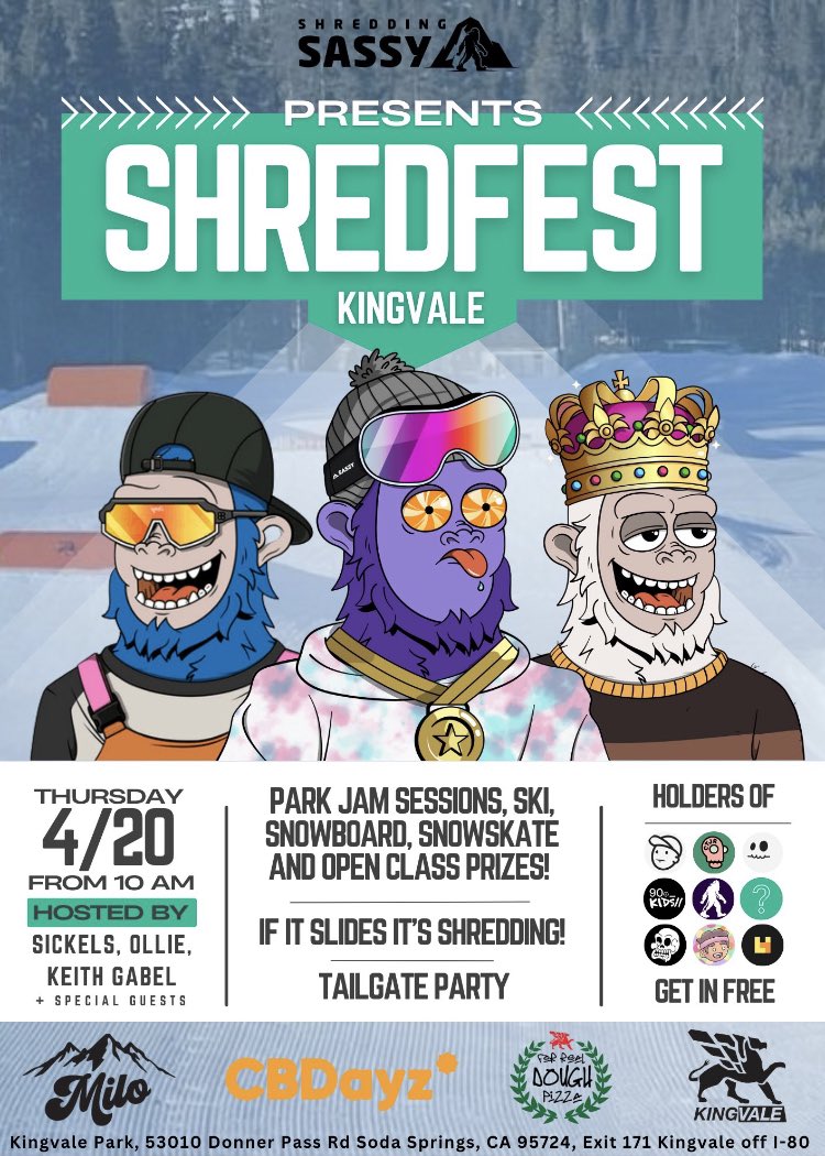 poplobstar's tweet photo. @leap_xyz Are you in the Tahoe area! Come out and shred 4/20 Kingvale! @ShreddingSassy @TheUncannyClub @SmallBrosNFT @LongLostNFT @ToxicSkullsClub @CrashTestNFT  #cbdays #kingvale https://t.co/pEI1UD668W