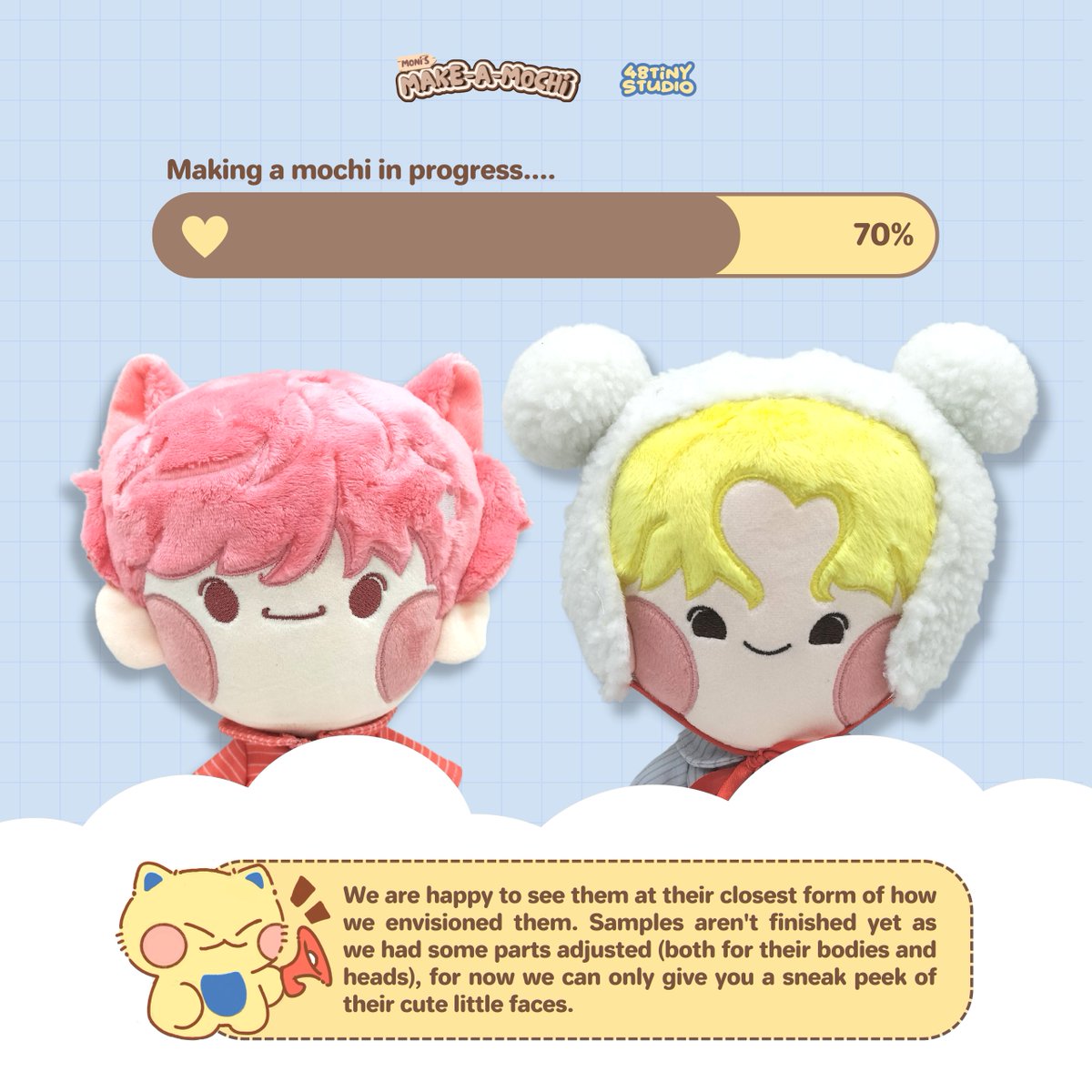foratinystudio's tweet photo. #48tinyupdate ✨
Thank you for your patience with our first ever plushie doll release! Here's a sneak peek of what we've accomplished so far 💛💙 https://t.co/pjrtmFFeOl
