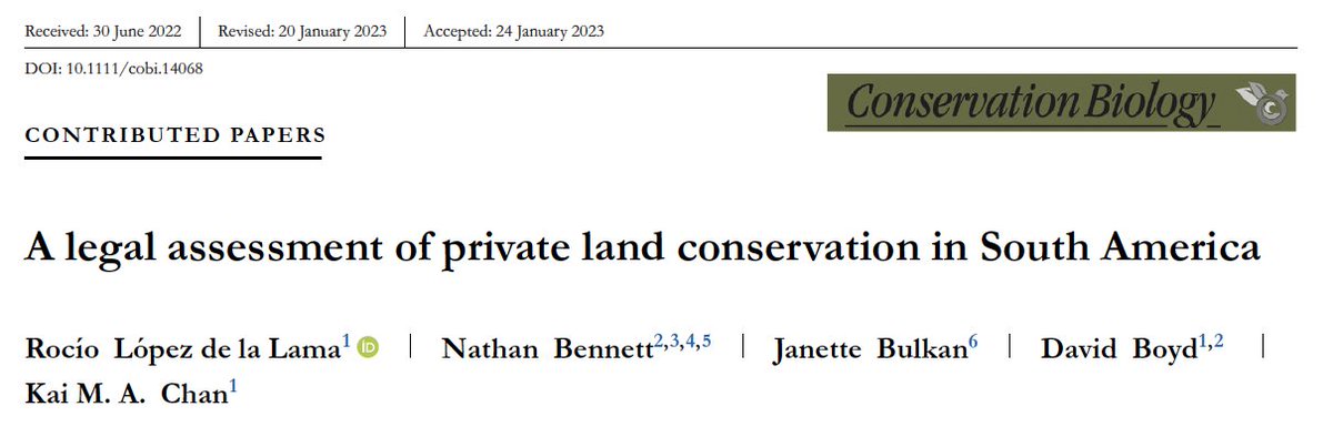 New paper 🚨! Want to learn more about private land conservation in South America 🌱✨? Check out our latest legal assessment on Privately Protected Areas across the continent ... published today in <a href="/ConBiology/">Conservation Biology</a>!