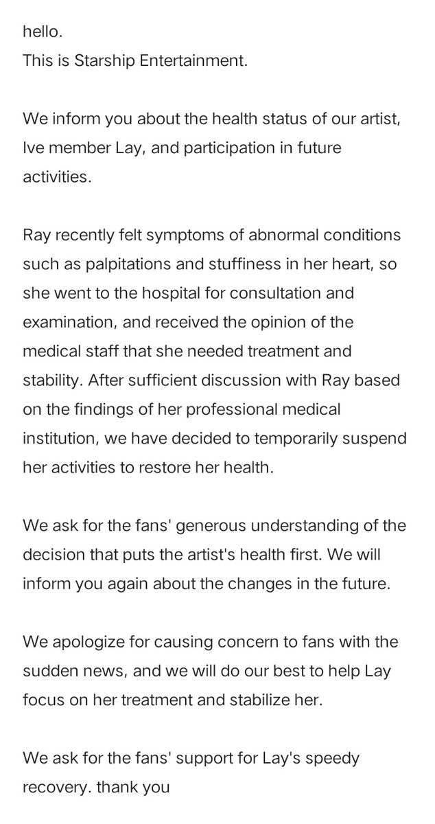 [NOTICE] Rei will temporarily be absent from some comeback activities due to health issues. Get well asap Rei 🥹🙏