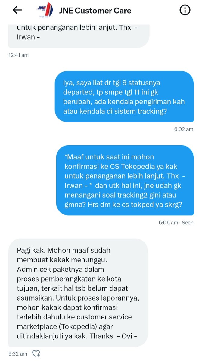 igngerald's tweet photo. Wow, skrg kalo beli brg di tokped pake JNE, @JNECare udah gk mau follow up kalo ada kendala2 tracking, hrs lewat @TokopediaCare . Setelah gw hub cs tokped, baru dong sistem trackingnya terupdate...so kalo beli di tokped pke JNE lgsung hub cs tokped klo ada masalah tracking. https://t.co/PEfislOz6i