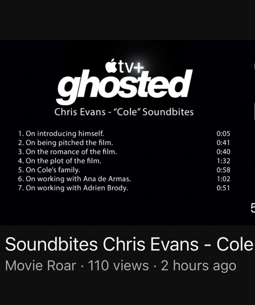 Evansverse's tweet photo. #ChrisEvans - "Cole" Soundbites
1. On introducing himself.
2. On being pitched the film.
3. On the romance of the film.
4. On the plot of the film.
5. On Cole's family.
6. On working with Ana de Armas.
7. On working with Adrien Brody.
#Ghosted #beacactus
https://t.co/fOlge1QJdx https://t.co/ntrz8Y5HSh