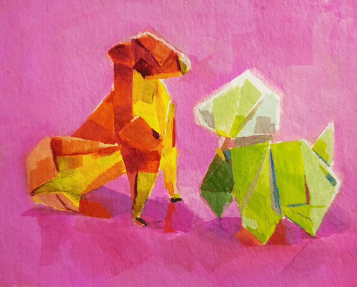 Pleinairpril of two dogs in gouache 10/30!! so sleepy I didn't include the picture the first time I twote this hoho