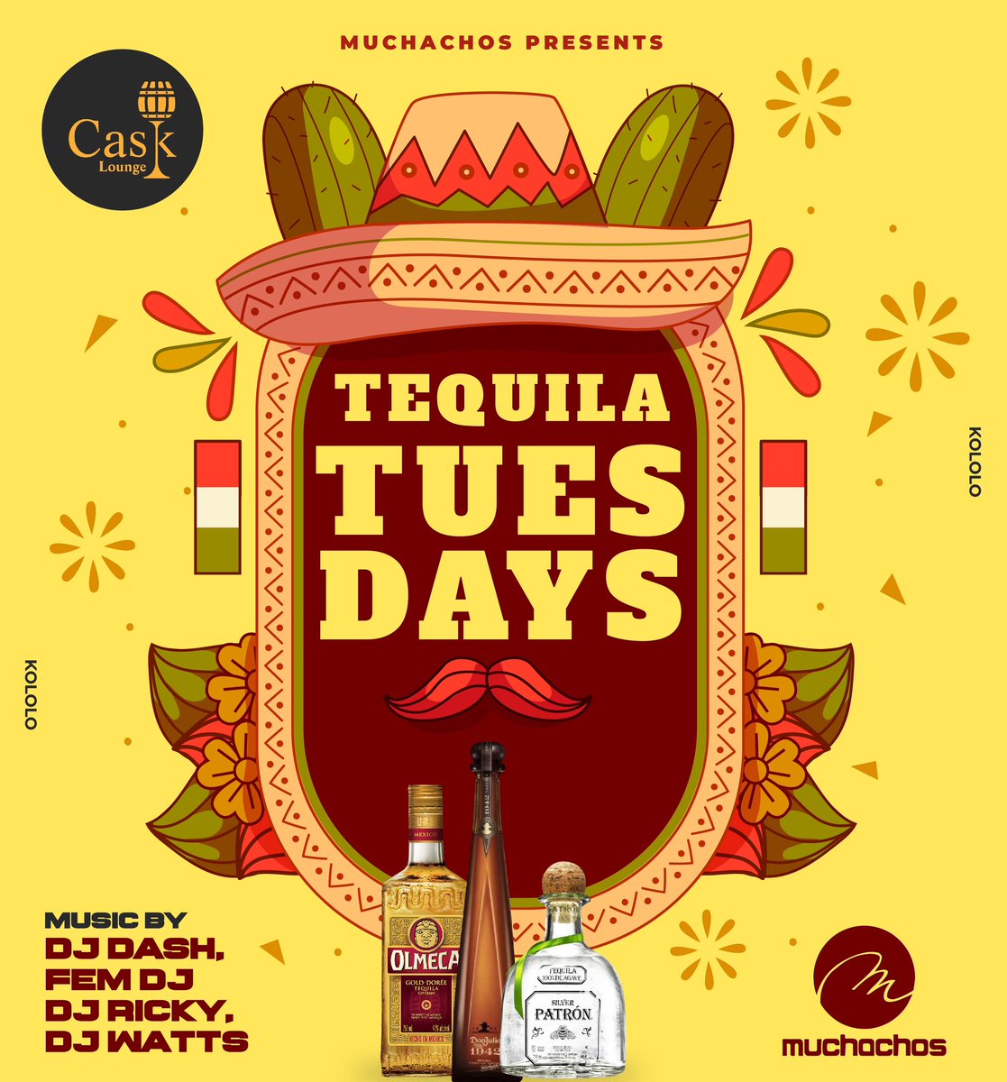 Muchachos_Ug's tweet photo. 🎉The festivities don’t stop. Tequila Tuesdays returns tonight, let’s get you in the mood to fiesta! 🍹🌮
 
Enjoy delicious tequila cocktails, mouth-watering tacos, and upbeat music that will have you dancing all night long! 

#TequilaTuesdays #LetsFiesta #EnjoyResponsibly https://t.co/Z1CHF3dmlV