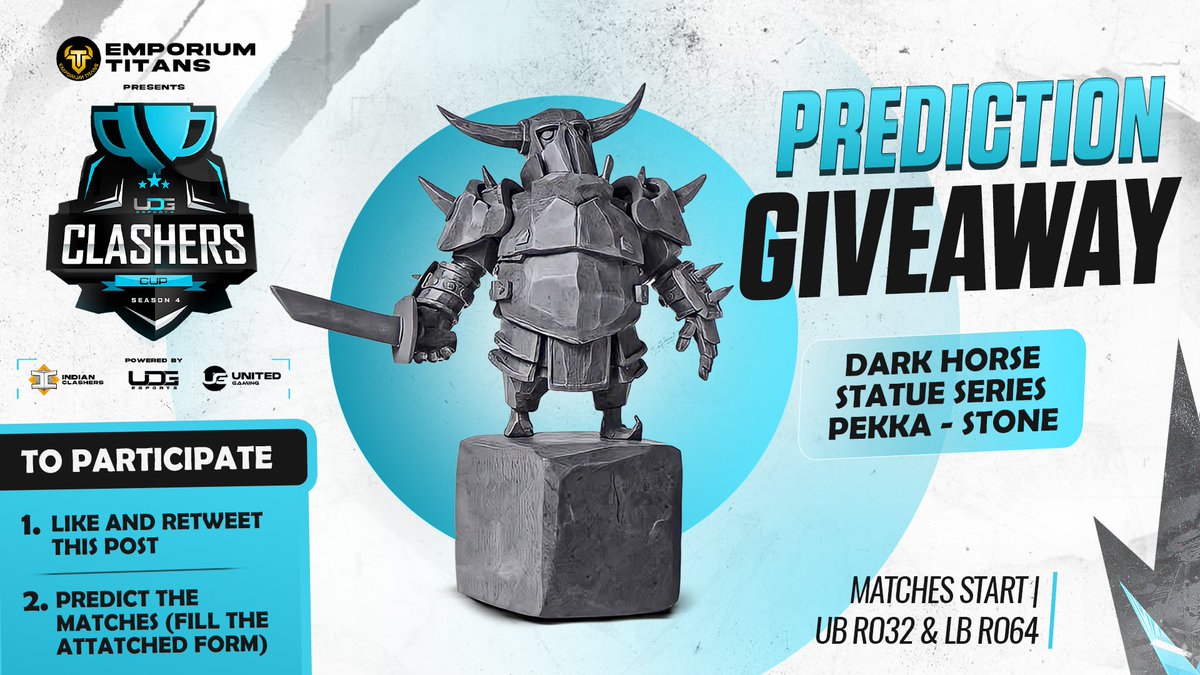 uDG Esports (@esports_udg) on Twitter photo Giveaway Alert!
Winner gets exclusive pekka statue.
#ClashersCup UB RO32 & LB RO64 matches have begun.
To participate:
1. Like and retweet
2. Predict your winners by filling this form: docs.google.com/forms/d/e/1FAI…
#ClashOfClans #ClashEsports <a href="/CoCEsports/">Clash of Clans Esports</a> Giveaway Alert!
Winner gets exclusive pekka statue.
#ClashersCup UB RO32 & LB RO64 matches have begun.
To participate:
1. Like and retweet
2. Predict your winners by filling this form: docs.google.com/forms/d/e/1FAI…
#ClashOfClans #ClashEsports <a href="/CoCEsports/">Clash of Clans Esports</a>