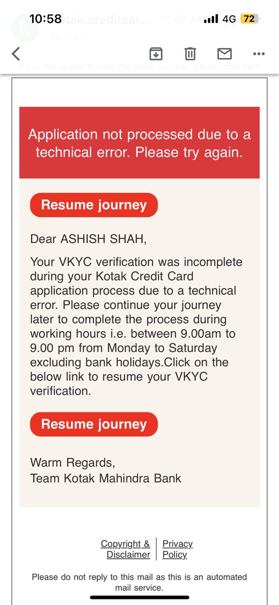 AMShah0505's tweet photo. What is ur actual timings for Video KYC. In email mentioned different timing n on site mentioned different @KotakBankLtd https://t.co/DAqEPwK24v