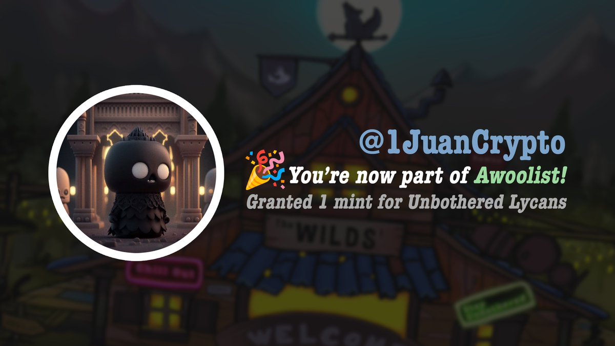 Congratulations @1JuanCrypto 🎉

Your application to Awoolist has been accepted! We've assigned you the role on <a href="/UnbotherWolves/">Unbothered Wolves 🐺 MINTING NOW!</a>
Discord (The Wilds). AWOOO! 🐺

#Cardano #NFT #CNFT #CNFTs #WolfPack