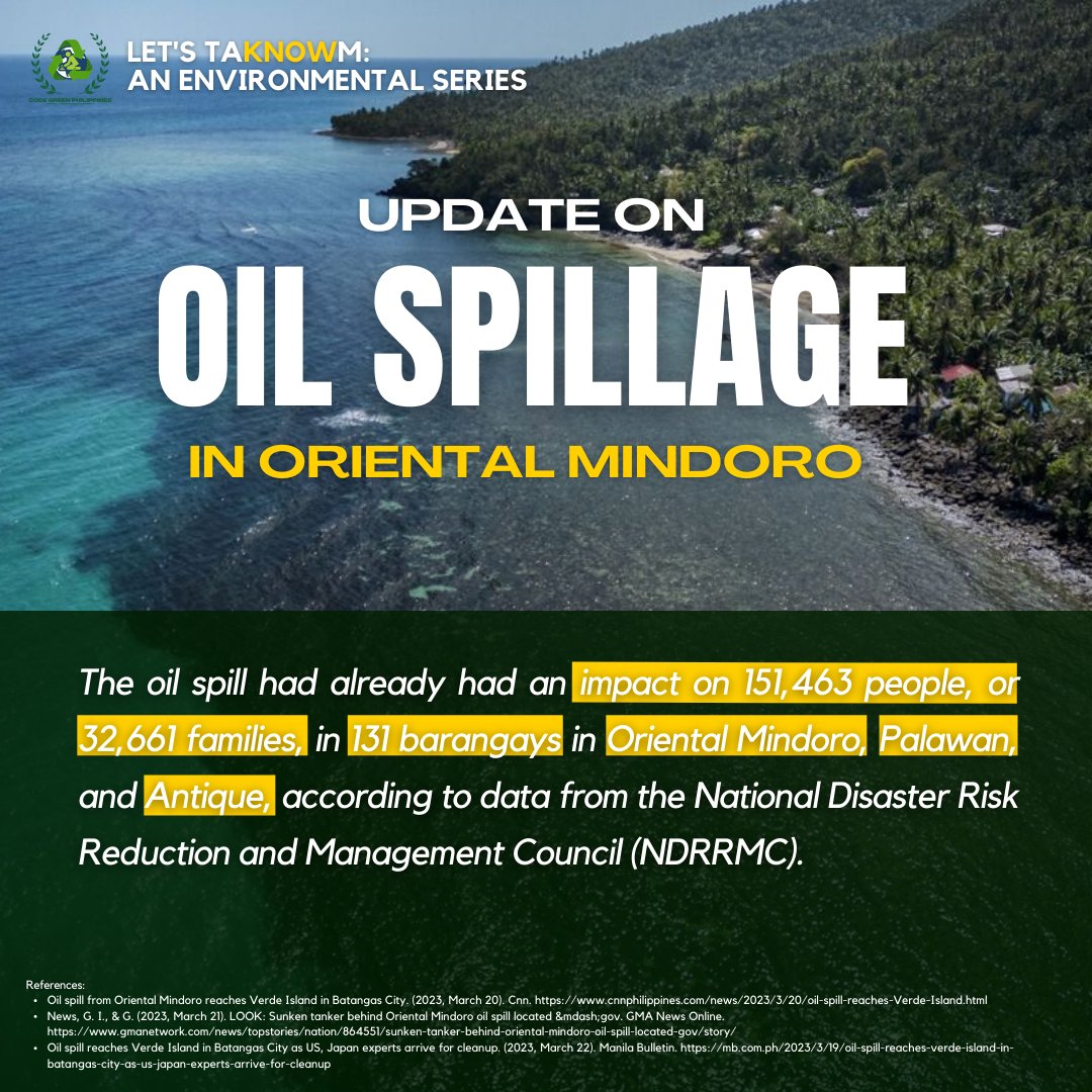 codegreenph's tweet photo. Let's TaKNOWm: A Series on Environmental Awareness
Chapter 14.2: Oil Spillage in Oriental Mindoro and the Guimaras Oil Spill Case
We demand accountability. Make those who are responsible pay up for their damages now!
#OilSpill
#CodeGreenPH
#PayUpForLossAndDamage https://t.co/JbgUNrMNlc