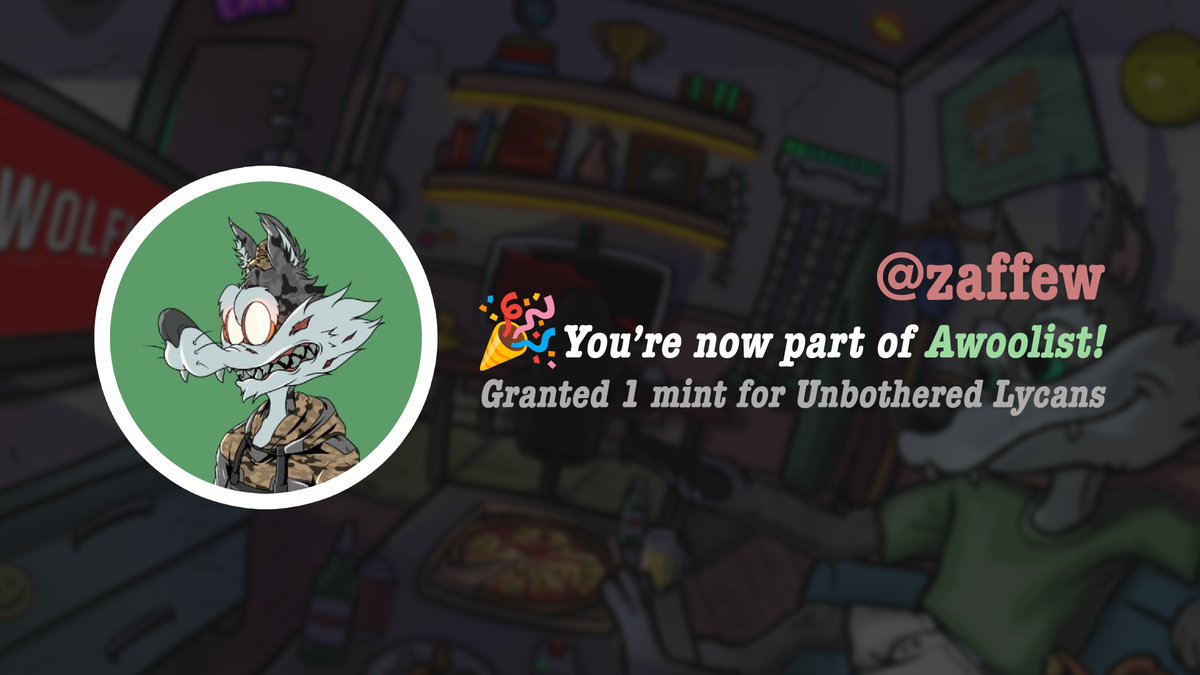Congratulations <a href="/zaffew/">BIG STEPPA</a> 🎉

Your application to Awoolist has been accepted! We've assigned you the role on <a href="/UnbotherWolves/">Unbothered Wolves 🐺 MINTING NOW!</a> Discord (The Wilds). AWOOO! 🐺

#Cardano #NFT #CNFT #CNFTs #WolfPack