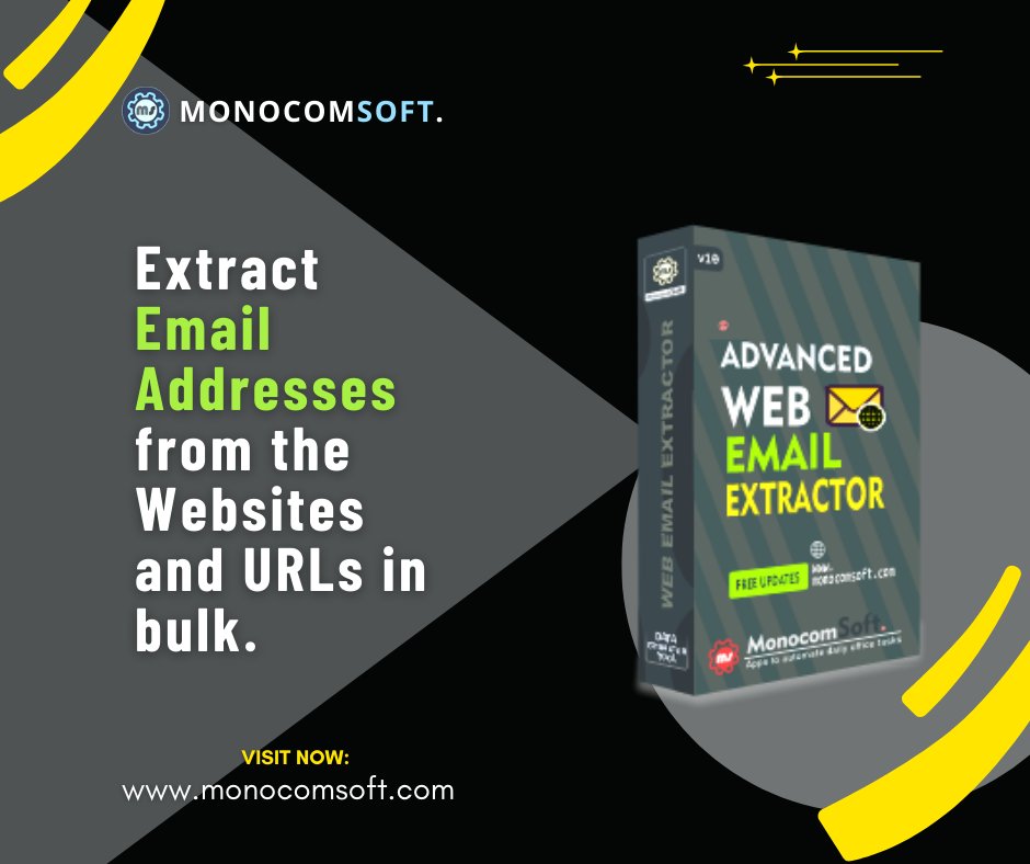 monocomsoft's tweet image. #Webemailextractor scrapes online email Ids from various websites, webpages, URLs &amp;amp; from files having URLs. It builds an endless email list for free using publicly open data on the web. It is a must-have tool if you&apos;re a #startup &amp;amp; building a client list.

monocomsoft.com/advance-web-em…
