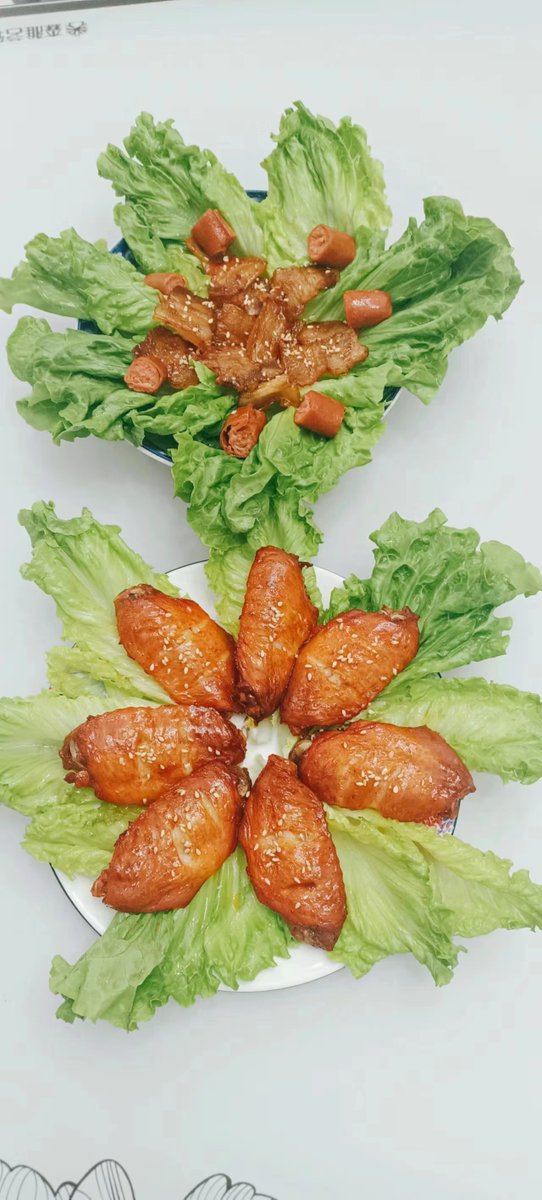 #yummy#chinese cuisine#lettuce,chicken wings,sausage,fried bread stick