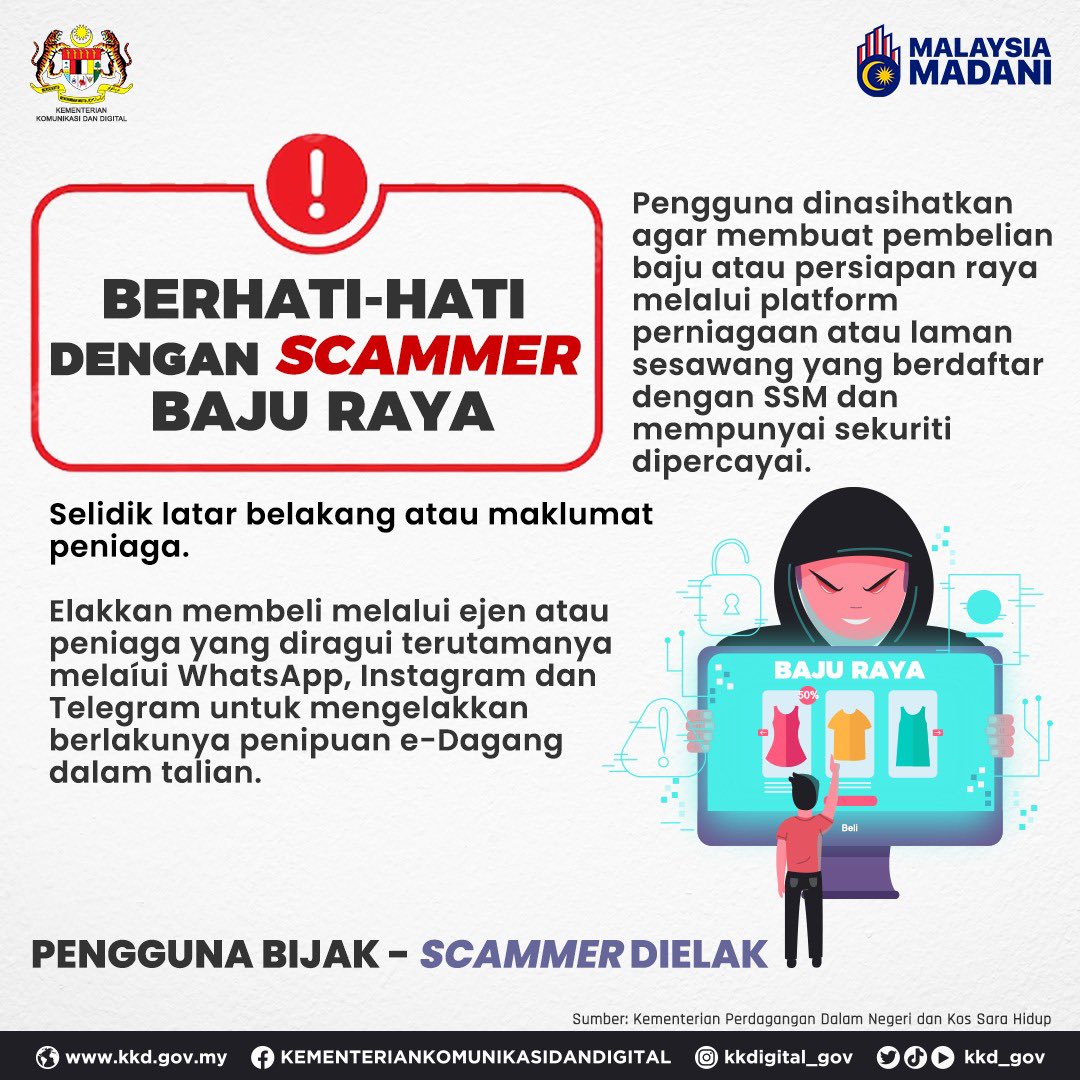 𝐓𝐈𝐏 𝐏𝐄𝐑𝐋𝐈𝐍𝐃𝐔𝐍𝐆𝐀𝐍 𝐃𝐀𝐓𝐀 𝐏𝐄𝐑𝐈𝐁𝐀𝐃𝐈

𝗕𝗔𝗖𝗔 𝗗𝗔𝗡 𝗙𝗔𝗛𝗔𝗠𝗜 terma dan syarat atau notis perlindungan data peribadi sebelum berkongsi data peribadi anda

#KKD #AwasScam
#MalaysiaMADANI