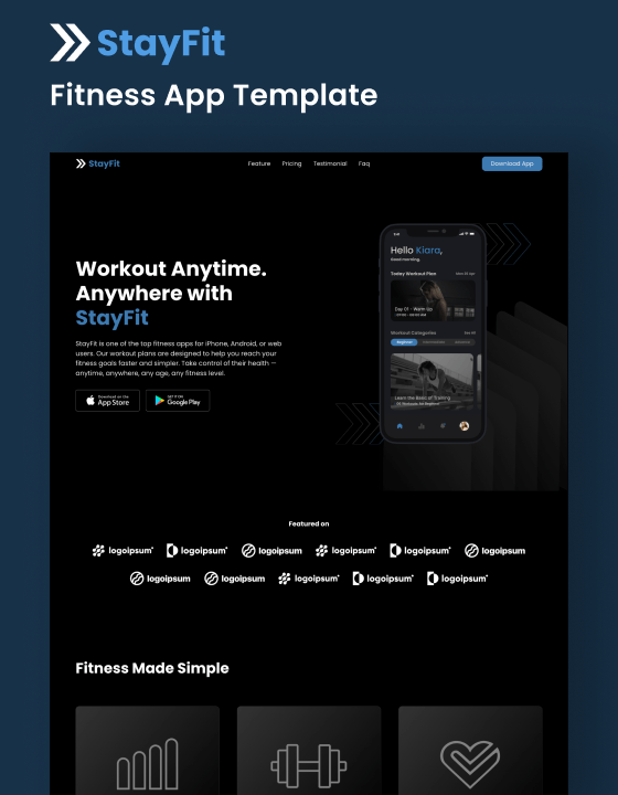 FlowSites's tweet photo. StayFit is a new Webflow template in the App category. It supports Ecommerce and CMS and sells for $24 USD. #webflow #webflowtemplate #flowsites #Apptemplate https://t.co/pYPuVdKCip https://t.co/4dAp7yYj6k