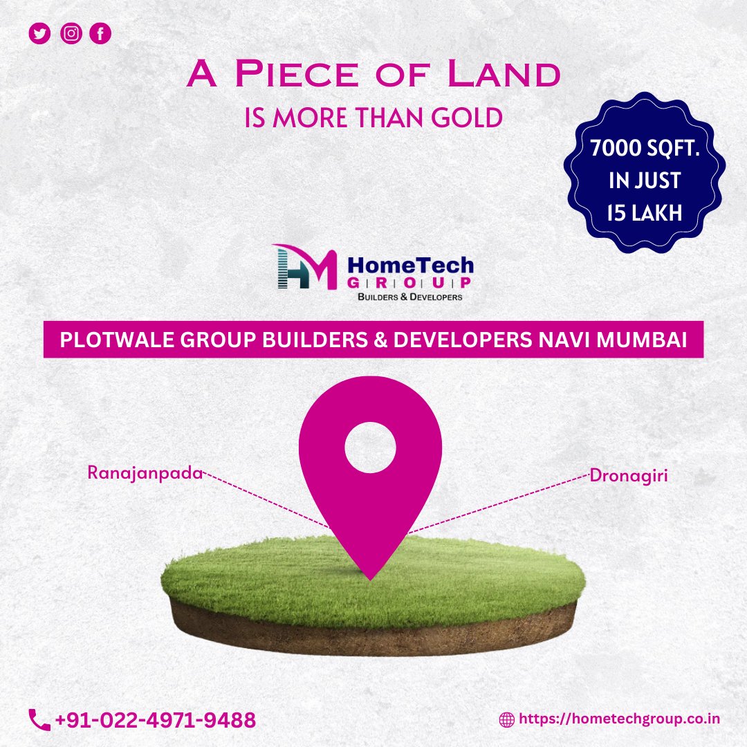HometechG's tweet photo. A Piece of Land, Is More Than Gold

7000 SQFT. IN JUST 15 LAKH

📷 Near Navi Mumbai International Airport.
📷 Near Ranjanpada Railway Station.

अधिक माहितीसाठी संपर्क करा। 022-4971-9488 
Click for more:- https://t.co/1T3sogMO2u

#hometechgroup https://t.co/f7fP0T9d0H