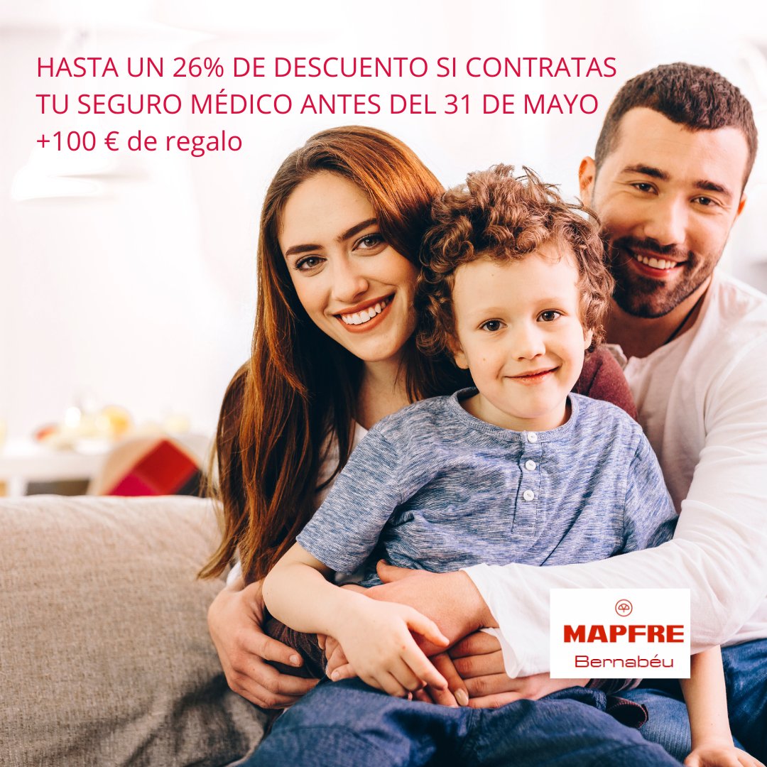 mapfrebernabeu's tweet photo. Si contratas tu seguro médico con nosotros antes del 31 de mayo, puedes disfrutar de hasta un 26% de descuento en el precio. Somos especialistas en seguro de salud desde hace 25 años. https://t.co/MT6NIaHckz
#segurosalud #salud #seguros https://t.co/P7m1aFHlGd