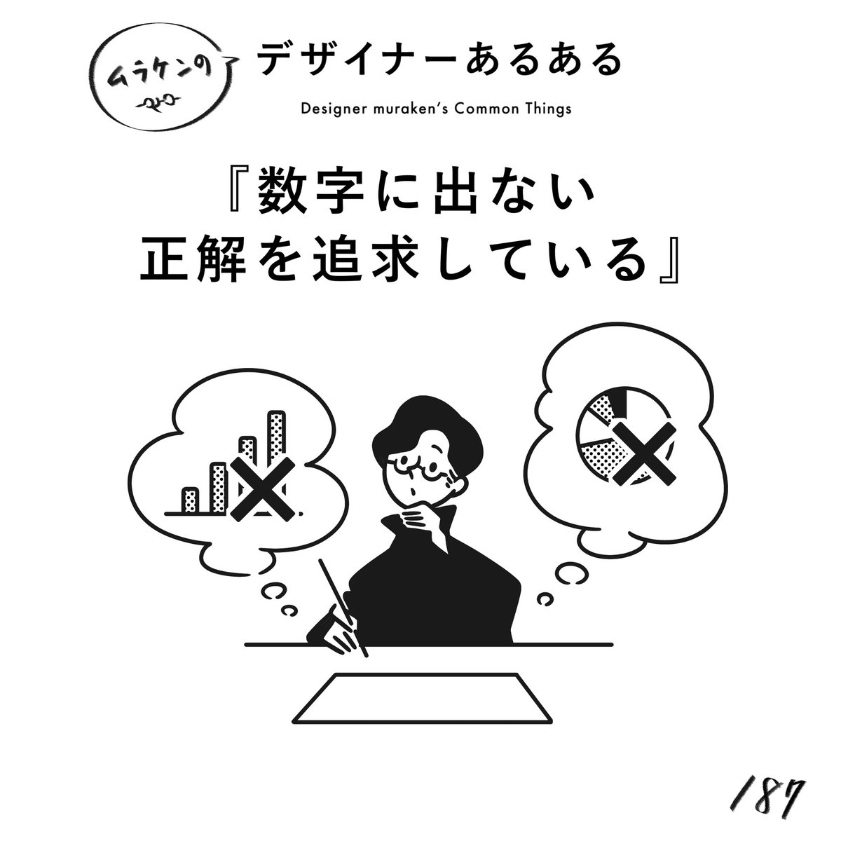 muraken43111407's tweet photo. 【187.数字に出ない正解を追求している】
#デザイナーあるある 

感覚であったり感動であったり体験であったりブランディングであったり。今この時代にデザインが必要とされている理由。

(※ムラケンの私見です)

#デザイン漫画 #デザイナーあるある募集中 #デザイン https://t.co/UAjKMGflWA