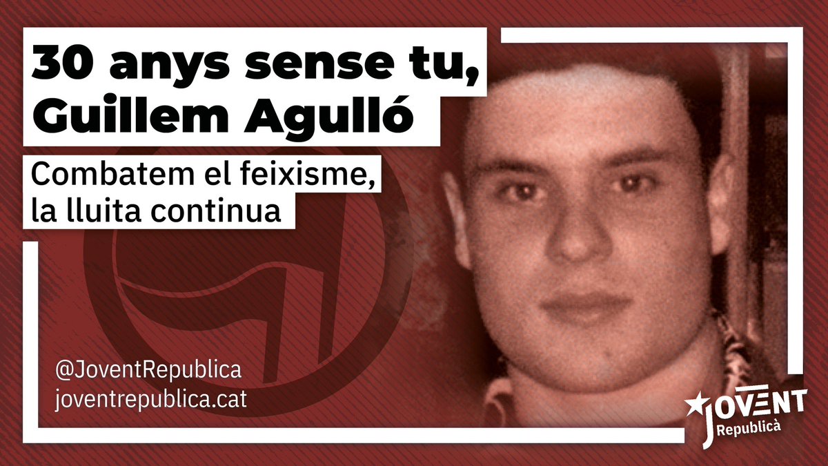 💥 30 anys sense tu, Guillem Agulló, però amb les conviccions intactes i el compromís antifeixista més viu que mai 

Tenim memòria. Combatem el feixisme, la lluita continua! ✊