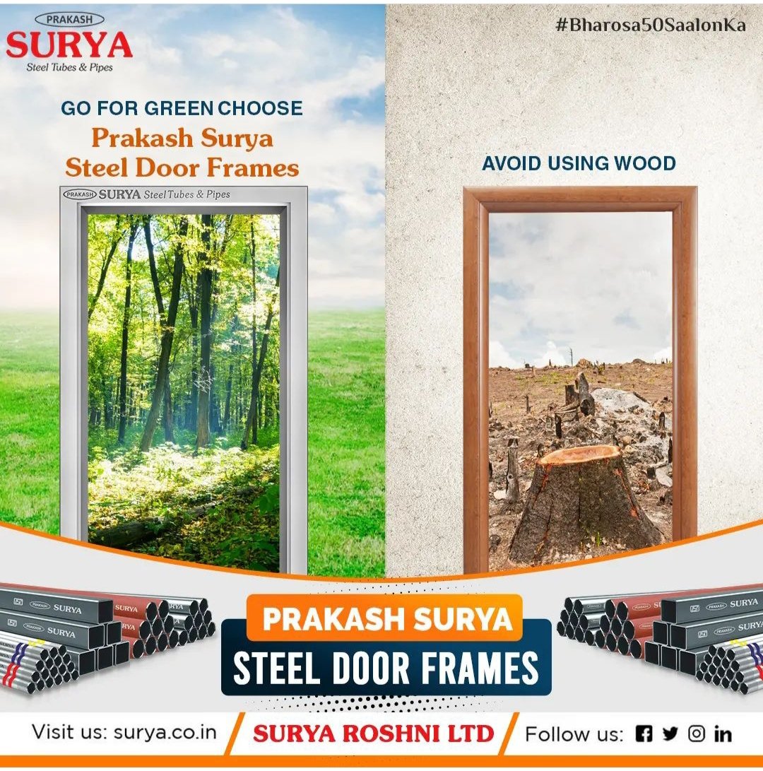 SuryaPipes's tweet photo. Save trees choose steel!
Visit us at- https://t.co/5POXvLapJU
#PrakashSurya #PrakashSuryaPipes #PrakashSuryaDoorFrames #ModernDoorFrames #SteelPipes #ERWPipes #PrakashSuryaSteelPipes #SteelDoorFrames #Reliable #Durable #Bharosa50SaalonKa #SteelIsGreen #SaveTrees https://t.co/I4nCkP5yDk