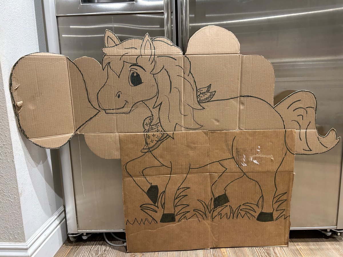 catharticblend's tweet photo. What’s it called when you devote your evening to a project you didn’t even know existed a few hours ago because you just *like* it? My kids’ school PTA caught me at just the right creative moment. LOL. Clarence the Carnival Pony, here to sell you tickets to our PTA fundraiser. https://t.co/HTT2inVgJ6