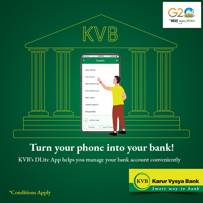 KarurVysyaBank_'s tweet photo. Bank anywhere, anytime with KVB’s DLite App. Download now!

#KVB #KarurVysyaBank #SmartWayToBank #Bank #Banking #OnlineBanking #DLiteApp https://t.co/wWf3AJX8zv