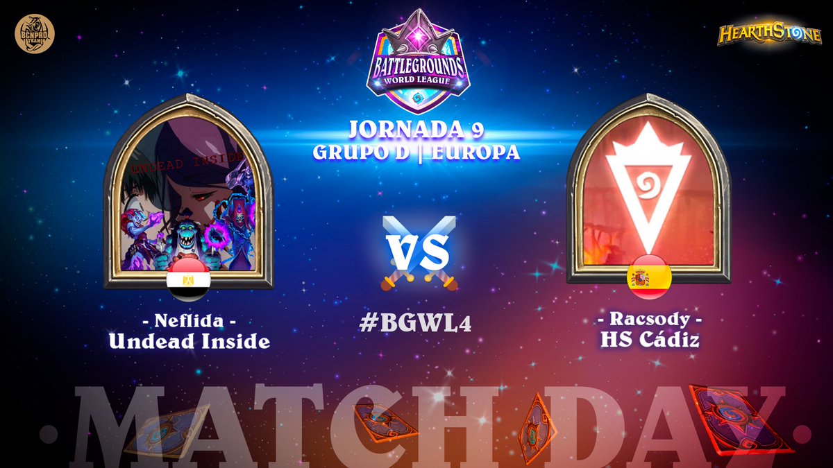 BGWorldLeague's tweet photo. ⚔️ MATCH DAY ⚔️
🟣 Jornada 9 | Grupo D | Europa

🇪🇬 #UndeadInside vs 🇪🇸 @HSCadiz 

⏰ 19:00 h. CEST | 10:00 h. PT

¡No te lo pierdas! 
📺 https://t.co/2wkIsgafda
📺 https://t.co/lmS2cfSGQJ
📺 https://t.co/r3ilfIWFnN
📺 https://t.co/ylTe7MvKqh

#BGWL4 https://t.co/7NAwzgniyA