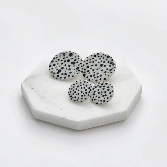 New Item Listed on Etsy Black &amp; White Polka Dot porcelin stud earrings by asensiblehabit