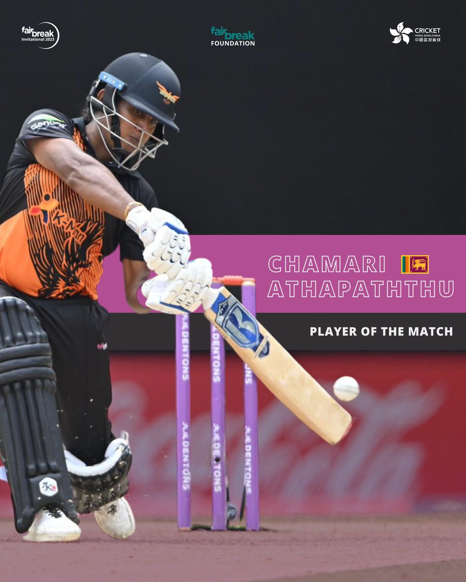 fairbreakglobal's tweet photo. Chamari Athapaththu, the @kmanfalcons star, is the FairBreak Foundation Player of the Match for her 75* and one wicket 🏏
What a performance 👏
#FBI23 | #CricketTwitter | #FalconsFlutter | @kmanventures | @58Chamari https://t.co/cdBJLfgJcY