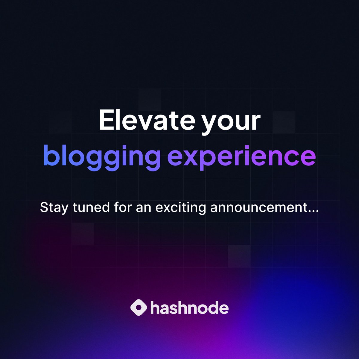 hashnode's tweet photo. It's time to elevate your blogging experience! Keep an eye out for an exciting announcement that will change the way you blog on Hashnode. #comingsoon 🚀 https://t.co/rRieK7V0NQ